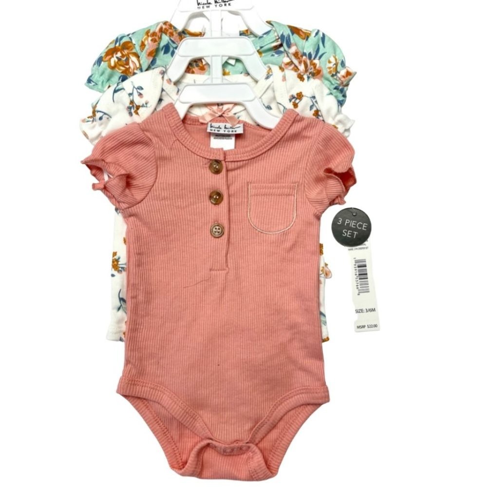 Baby Girl 3 pack Short Sleeve Onesies Bodysuits 0 - 9 Months Nicole Miller